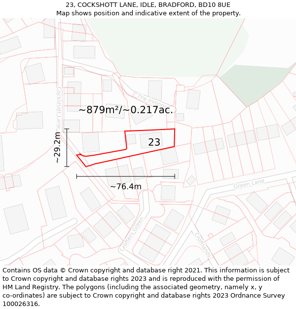 23, COCKSHOTT LANE, IDLE, BRADFORD, BD10 8UE: Plot and title map