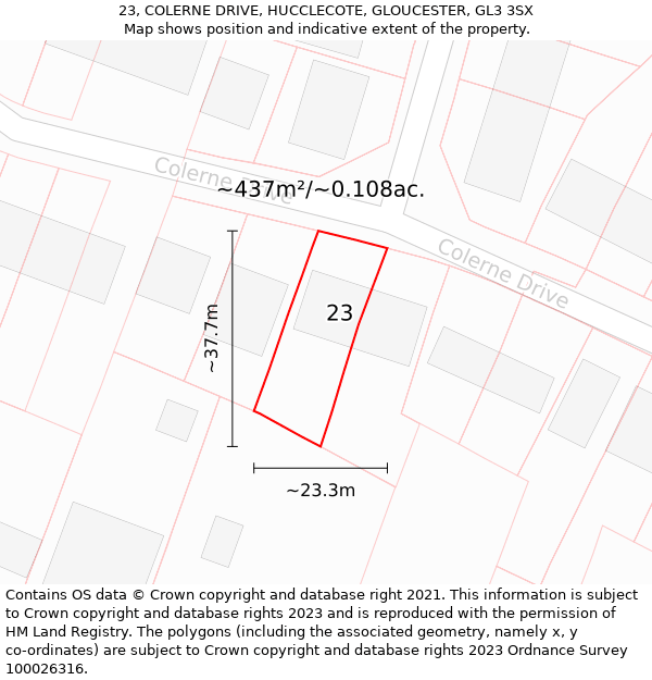 23, COLERNE DRIVE, HUCCLECOTE, GLOUCESTER, GL3 3SX: Plot and title map