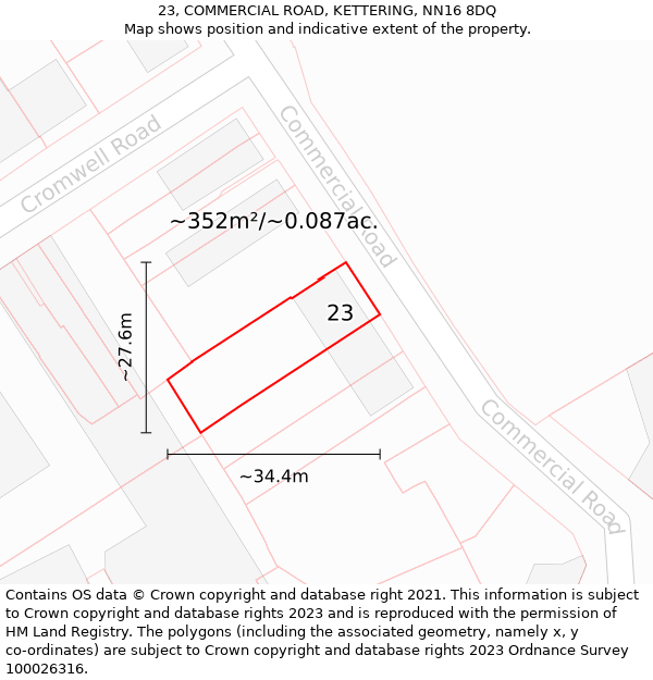 23, COMMERCIAL ROAD, KETTERING, NN16 8DQ: Plot and title map