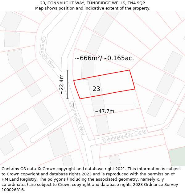 23, CONNAUGHT WAY, TUNBRIDGE WELLS, TN4 9QP: Plot and title map