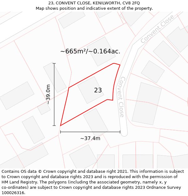 23, CONVENT CLOSE, KENILWORTH, CV8 2FQ: Plot and title map