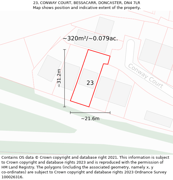 23, CONWAY COURT, BESSACARR, DONCASTER, DN4 7LR: Plot and title map