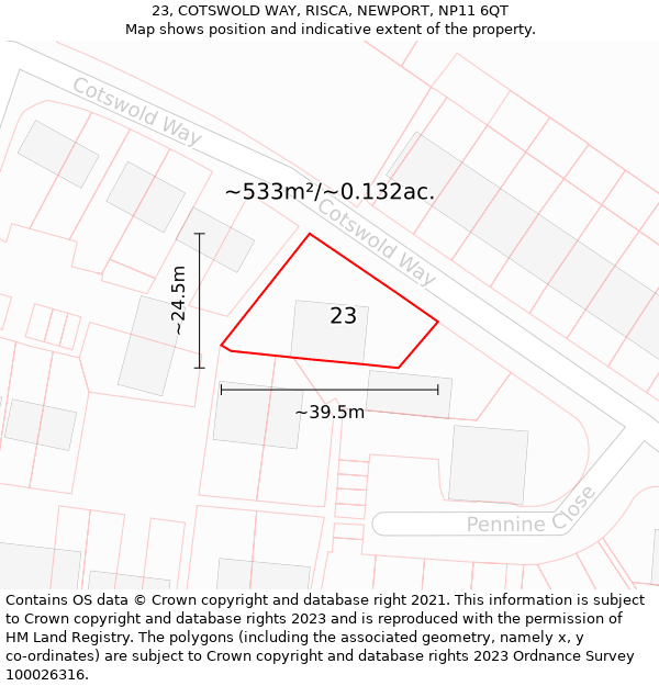 23, COTSWOLD WAY, RISCA, NEWPORT, NP11 6QT: Plot and title map