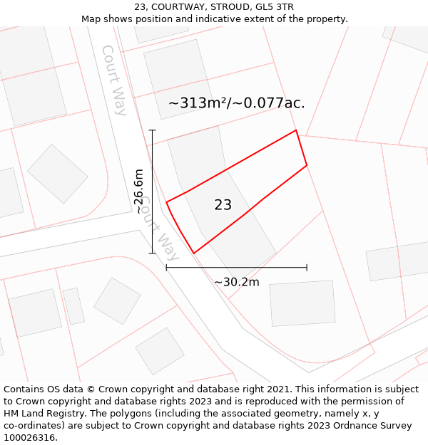 23, COURTWAY, STROUD, GL5 3TR: Plot and title map