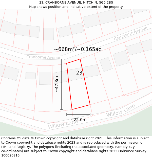 23, CRANBORNE AVENUE, HITCHIN, SG5 2BS: Plot and title map