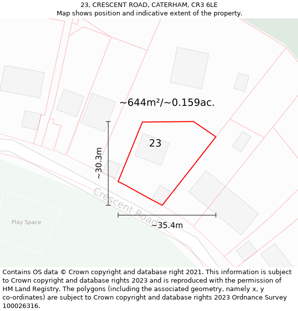 23, CRESCENT ROAD, CATERHAM, CR3 6LE: Plot and title map