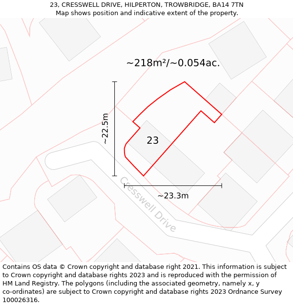 23, CRESSWELL DRIVE, HILPERTON, TROWBRIDGE, BA14 7TN: Plot and title map