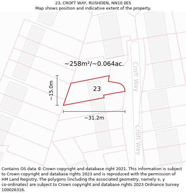 23, CROFT WAY, RUSHDEN, NN10 0ES: Plot and title map