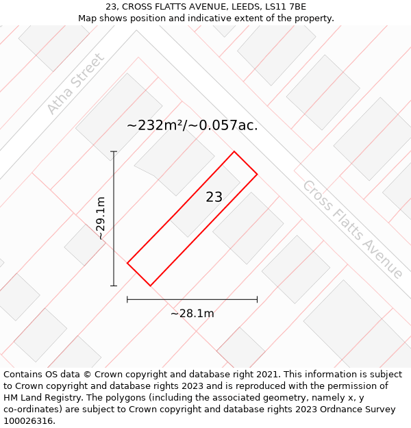 23, CROSS FLATTS AVENUE, LEEDS, LS11 7BE: Plot and title map