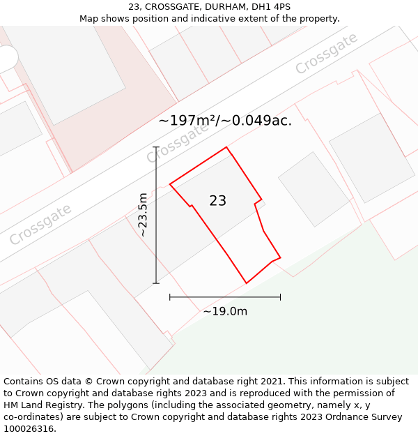 23, CROSSGATE, DURHAM, DH1 4PS: Plot and title map