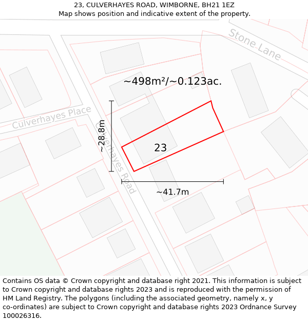 23, CULVERHAYES ROAD, WIMBORNE, BH21 1EZ: Plot and title map