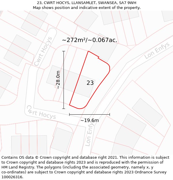 23, CWRT HOCYS, LLANSAMLET, SWANSEA, SA7 9WH: Plot and title map