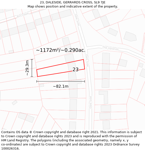 23, DALESIDE, GERRARDS CROSS, SL9 7JE: Plot and title map