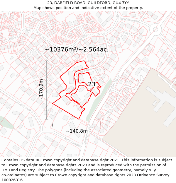 23, DARFIELD ROAD, GUILDFORD, GU4 7YY: Plot and title map