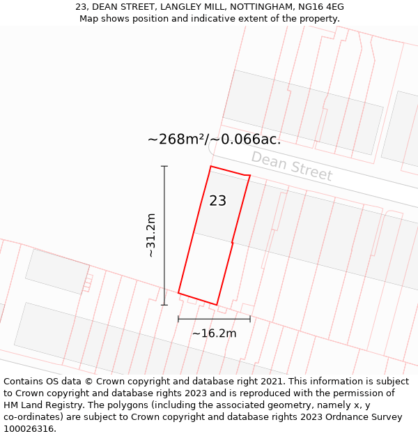 23, DEAN STREET, LANGLEY MILL, NOTTINGHAM, NG16 4EG: Plot and title map