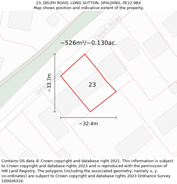 23, DELPH ROAD, LONG SUTTON, SPALDING, PE12 9BX: Plot and title map