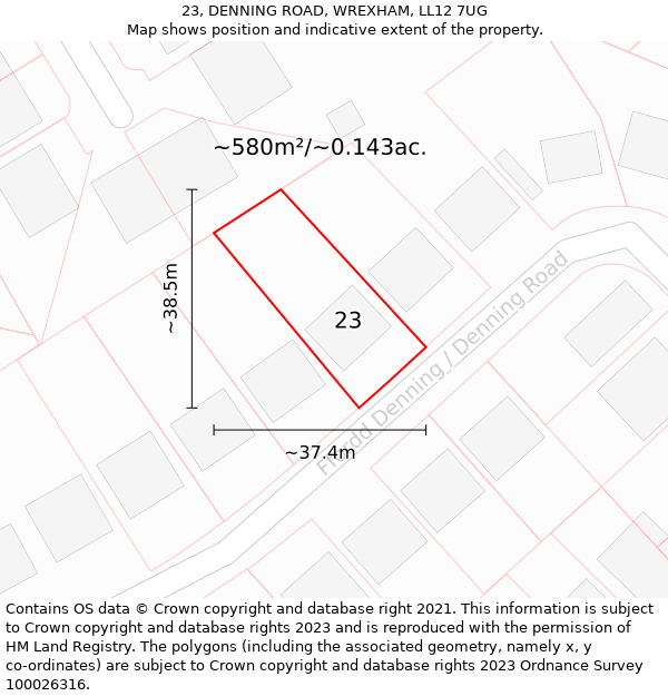 23, DENNING ROAD, WREXHAM, LL12 7UG: Plot and title map