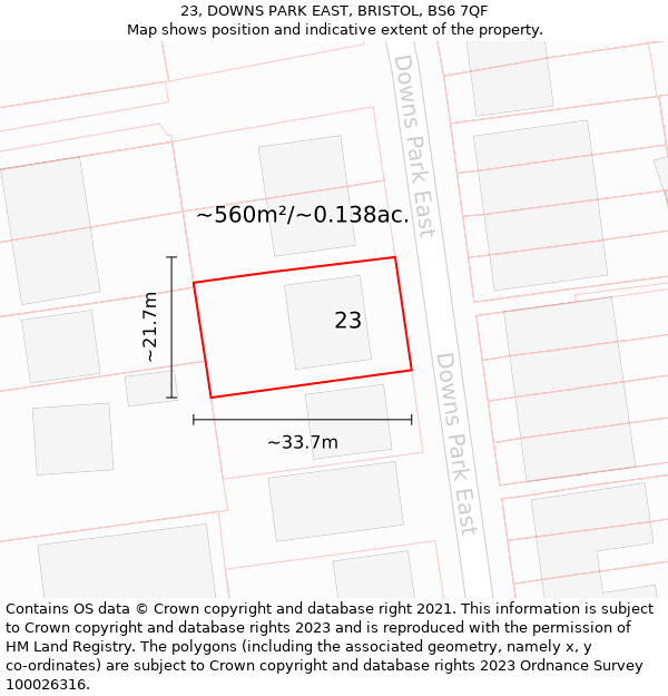 23, DOWNS PARK EAST, BRISTOL, BS6 7QF: Plot and title map