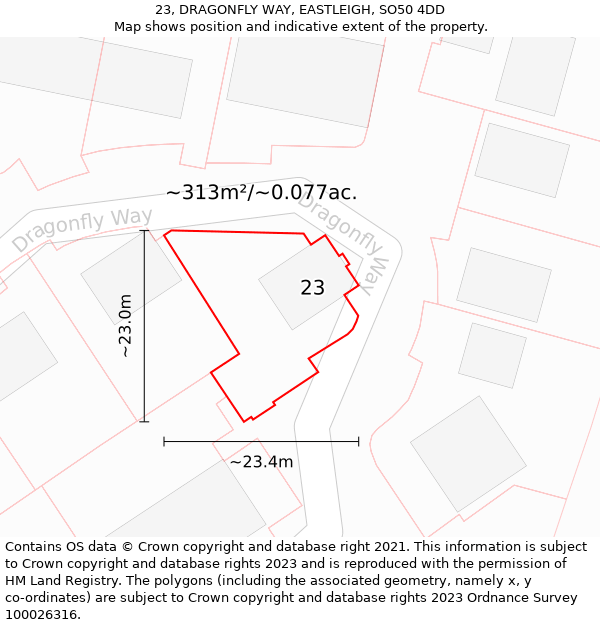 23, DRAGONFLY WAY, EASTLEIGH, SO50 4DD: Plot and title map