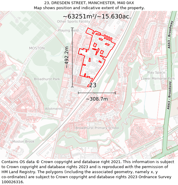 23, DRESDEN STREET, MANCHESTER, M40 0AX: Plot and title map