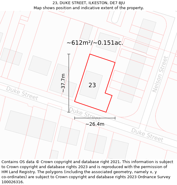 23, DUKE STREET, ILKESTON, DE7 8JU: Plot and title map