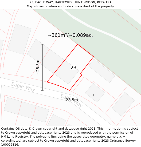 23, EAGLE WAY, HARTFORD, HUNTINGDON, PE29 1ZA: Plot and title map