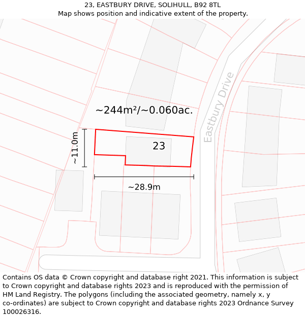 23, EASTBURY DRIVE, SOLIHULL, B92 8TL: Plot and title map