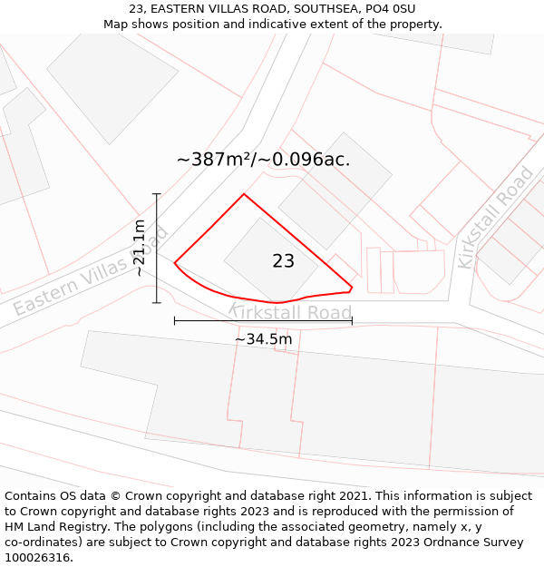 23, EASTERN VILLAS ROAD, SOUTHSEA, PO4 0SU: Plot and title map