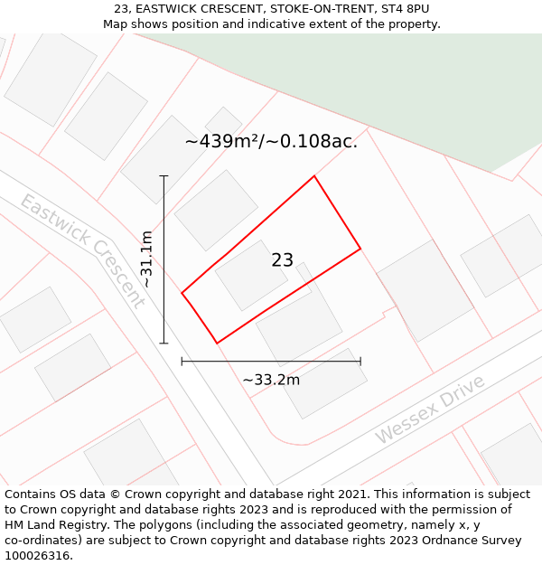 23, EASTWICK CRESCENT, STOKE-ON-TRENT, ST4 8PU: Plot and title map