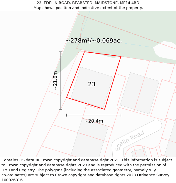 23, EDELIN ROAD, BEARSTED, MAIDSTONE, ME14 4RD: Plot and title map