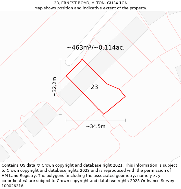 23, ERNEST ROAD, ALTON, GU34 1GN: Plot and title map