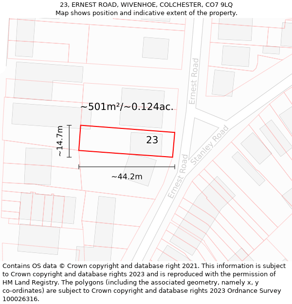 23, ERNEST ROAD, WIVENHOE, COLCHESTER, CO7 9LQ: Plot and title map