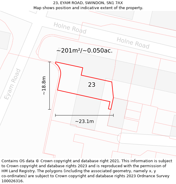 23, EYAM ROAD, SWINDON, SN1 7AX: Plot and title map