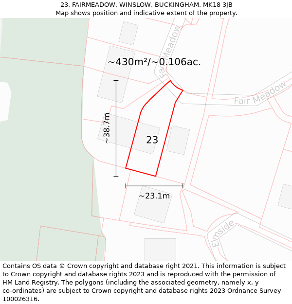 23, FAIRMEADOW, WINSLOW, BUCKINGHAM, MK18 3JB: Plot and title map