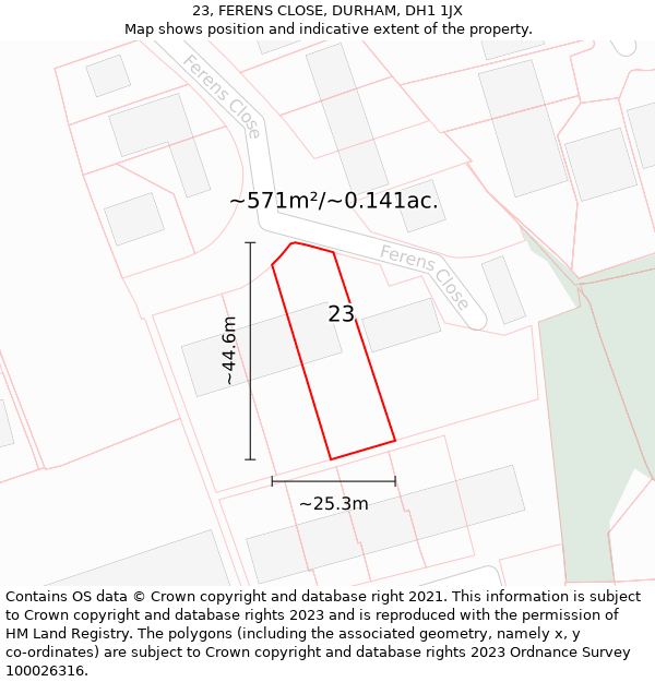 23, FERENS CLOSE, DURHAM, DH1 1JX: Plot and title map