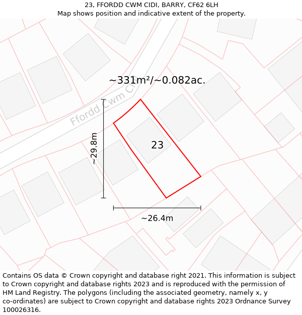 23, FFORDD CWM CIDI, BARRY, CF62 6LH: Plot and title map