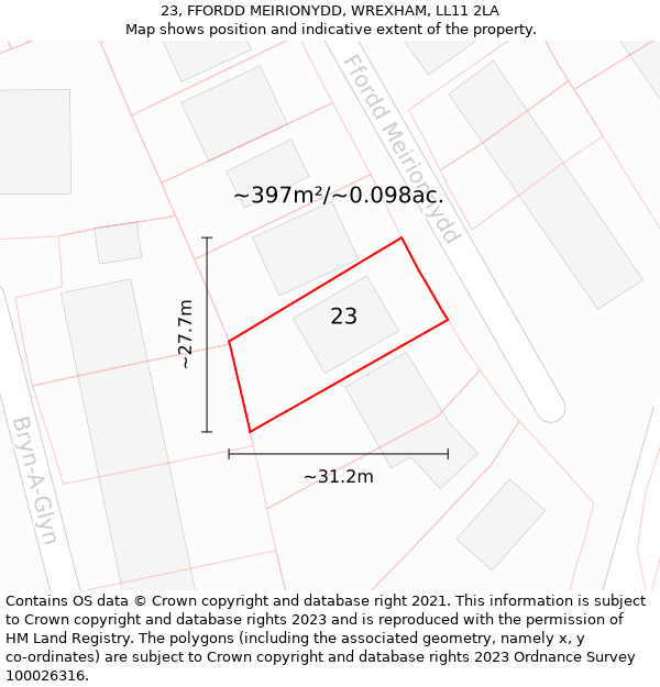 23, FFORDD MEIRIONYDD, WREXHAM, LL11 2LA: Plot and title map