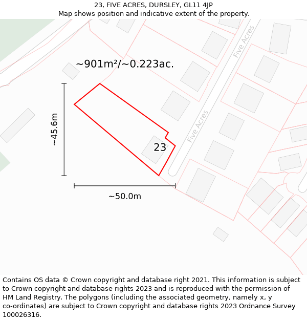 23, FIVE ACRES, DURSLEY, GL11 4JP: Plot and title map