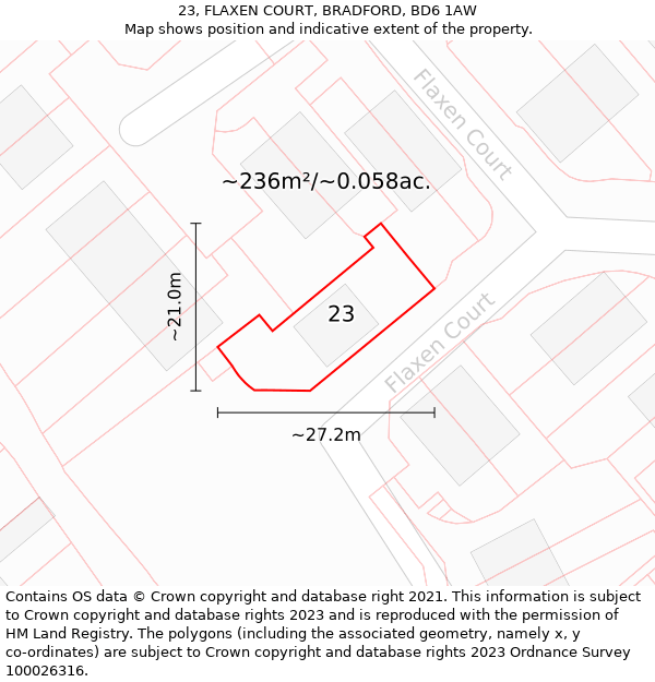 23, FLAXEN COURT, BRADFORD, BD6 1AW: Plot and title map