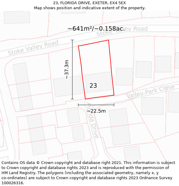 23, FLORIDA DRIVE, EXETER, EX4 5EX: Plot and title map