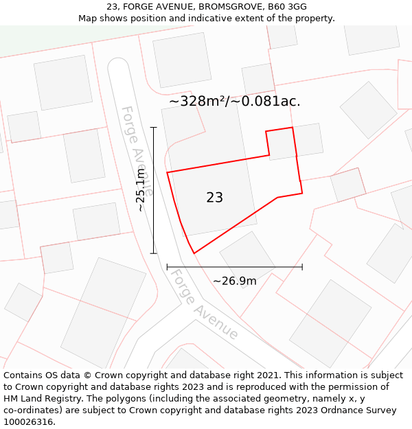 23, FORGE AVENUE, BROMSGROVE, B60 3GG: Plot and title map