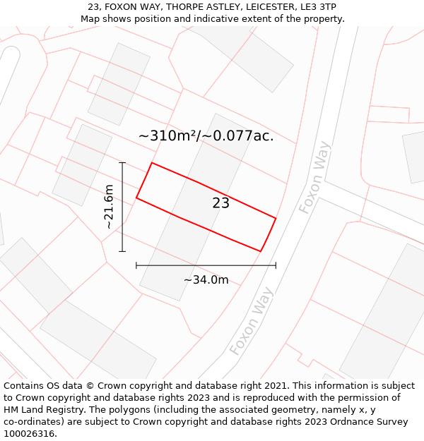 23, FOXON WAY, THORPE ASTLEY, LEICESTER, LE3 3TP: Plot and title map