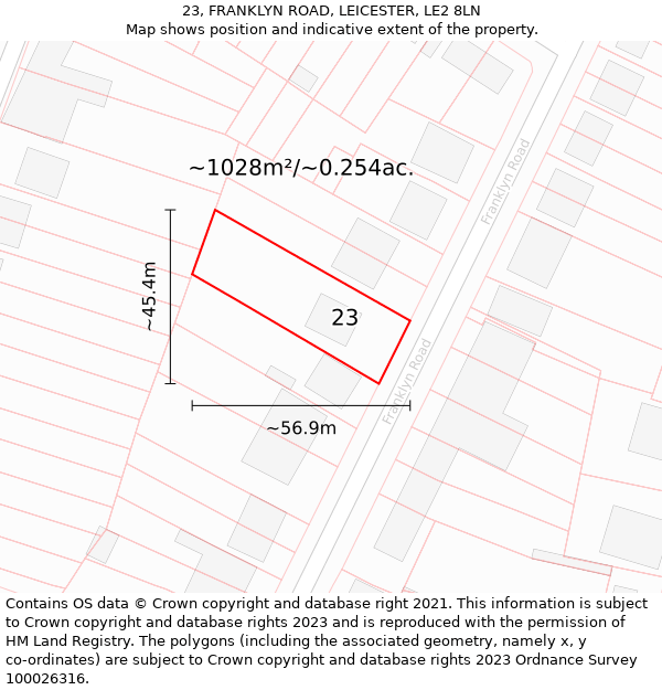 23, FRANKLYN ROAD, LEICESTER, LE2 8LN: Plot and title map