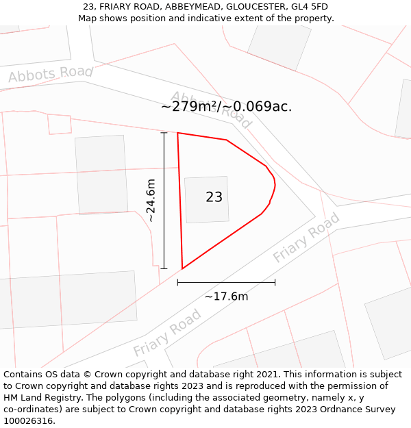 23, FRIARY ROAD, ABBEYMEAD, GLOUCESTER, GL4 5FD: Plot and title map