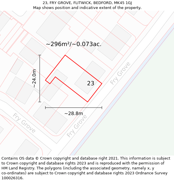 23, FRY GROVE, FLITWICK, BEDFORD, MK45 1GJ: Plot and title map