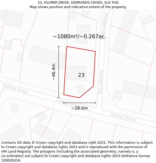 23, FULMER DRIVE, GERRARDS CROSS, SL9 7HQ: Plot and title map