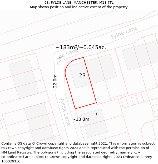 23, FYLDE LANE, MANCHESTER, M18 7TL: Plot and title map