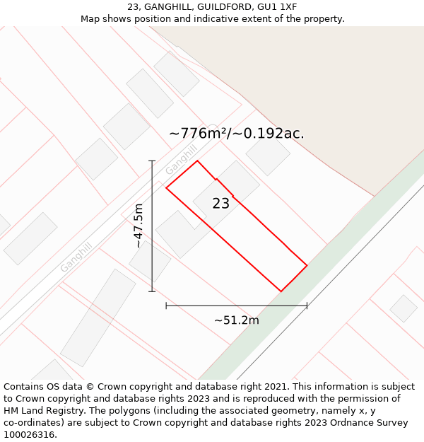 23, GANGHILL, GUILDFORD, GU1 1XF: Plot and title map