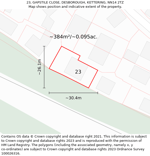 23, GAPSTILE CLOSE, DESBOROUGH, KETTERING, NN14 2TZ: Plot and title map