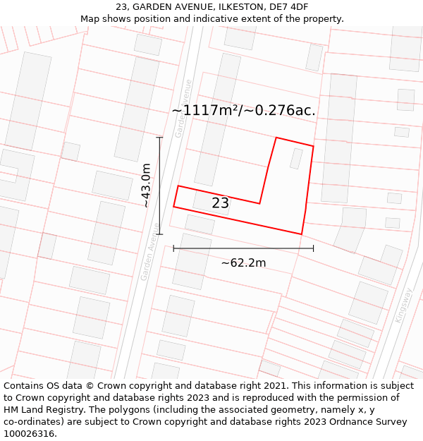 23, GARDEN AVENUE, ILKESTON, DE7 4DF: Plot and title map